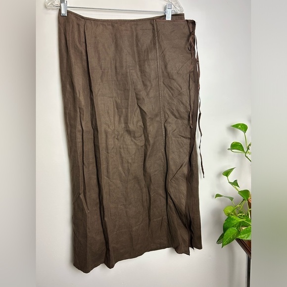 Philippe Adec Paris 100%linen Portugal made Sz 8 Pleated Ruffle Slit Maxi Skirt - Picture 1 of 13